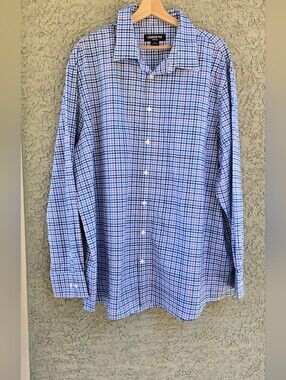 Claiborne Blue Plaid Long-Sleeve Men's Dress Shirt
